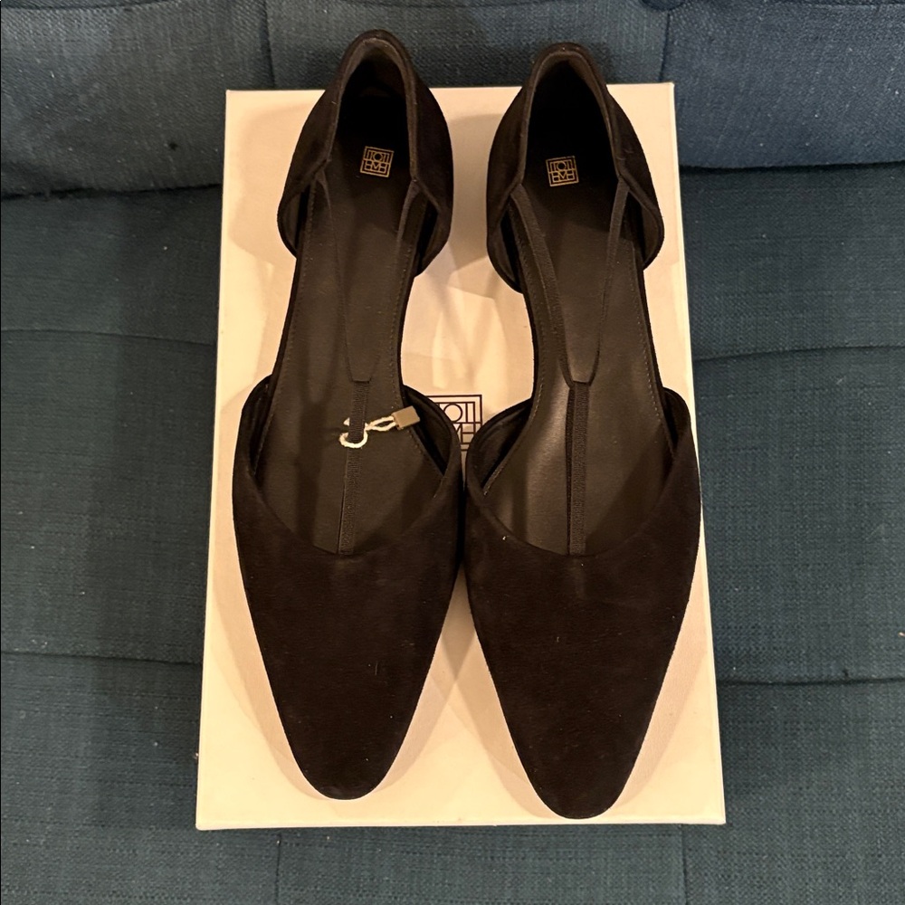 Toteme Black Suede T-Strap Flats